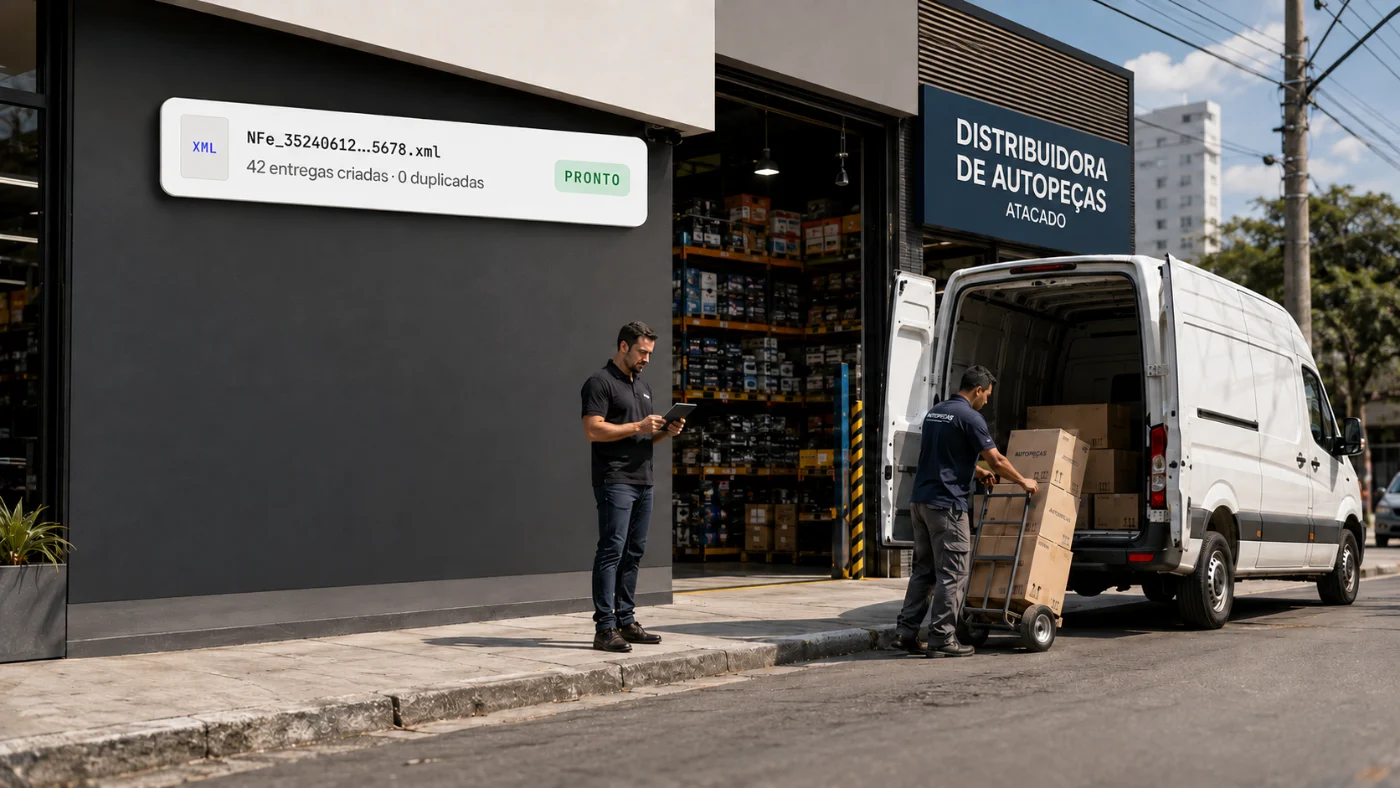 Carregamento em uma distribuidora de autopeças com o lote de XML já virando 42 entregas