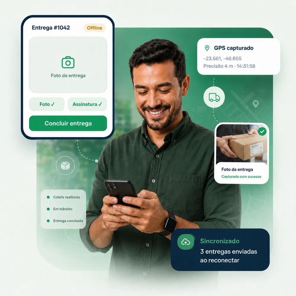 Entregador sorrindo ao concluir a entrega no app
