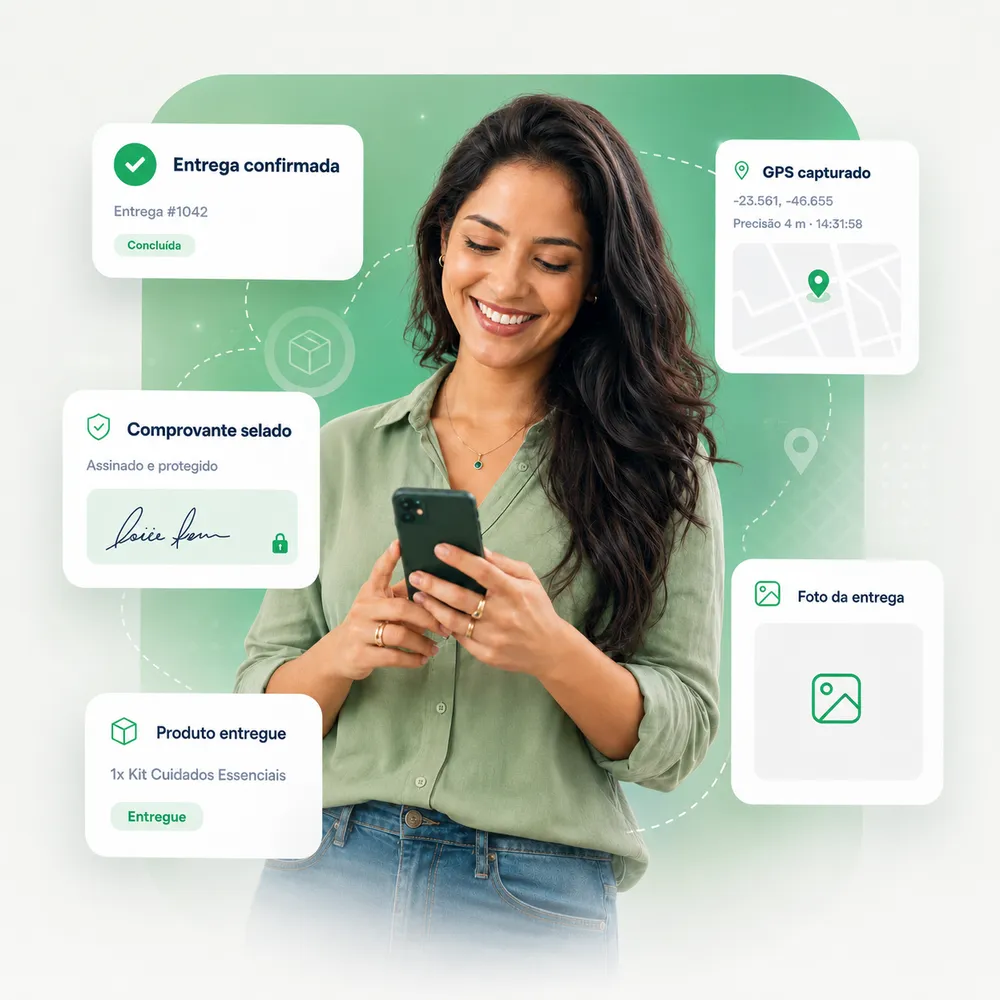 Cliente com o comprovante de entrega selado